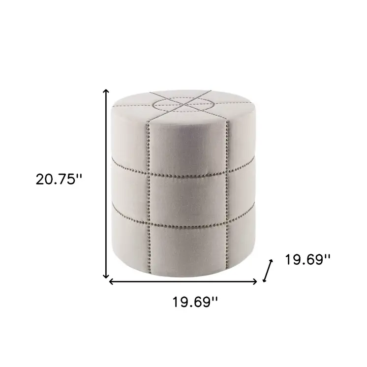 20" Cream Fabric Tufted Round Footstool