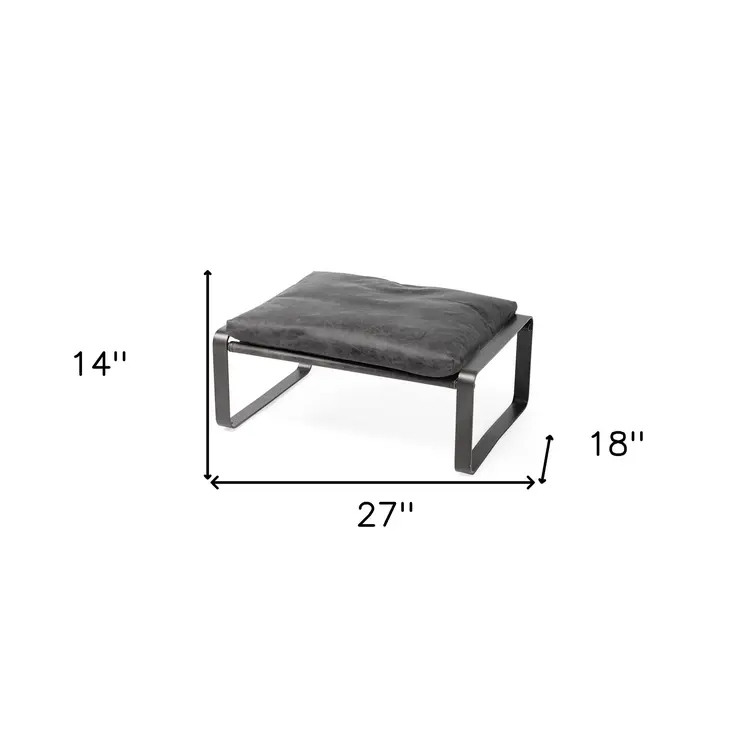 27" Black Genuine Leather Ottoman