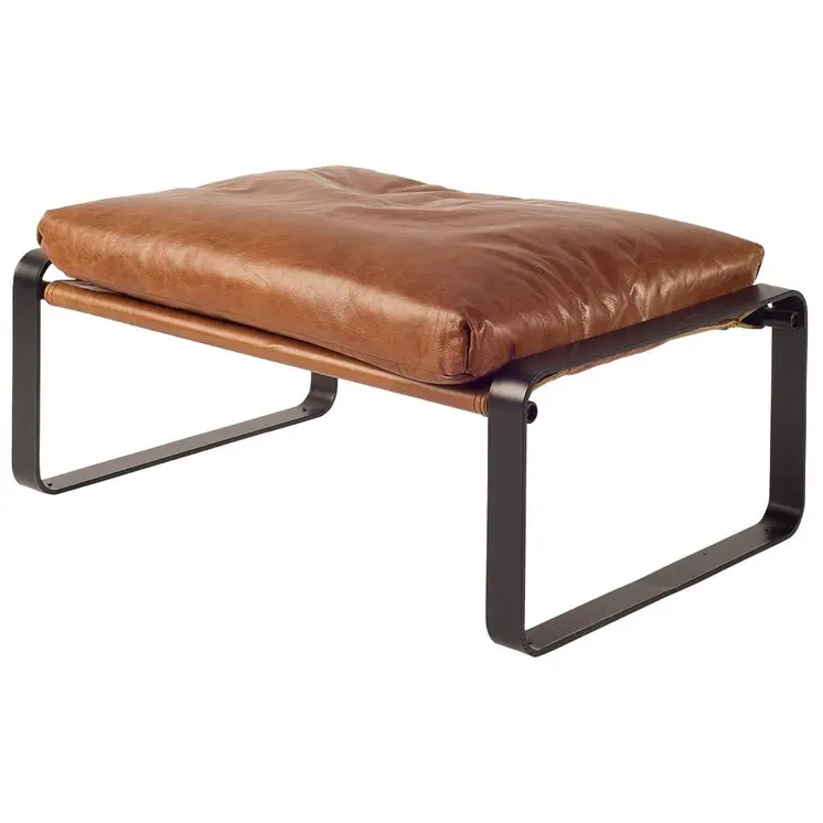 19" Brown Genuine Leather Ottoman