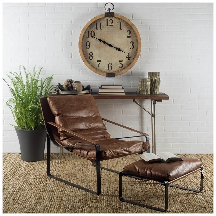 19" Brown Genuine Leather Ottoman