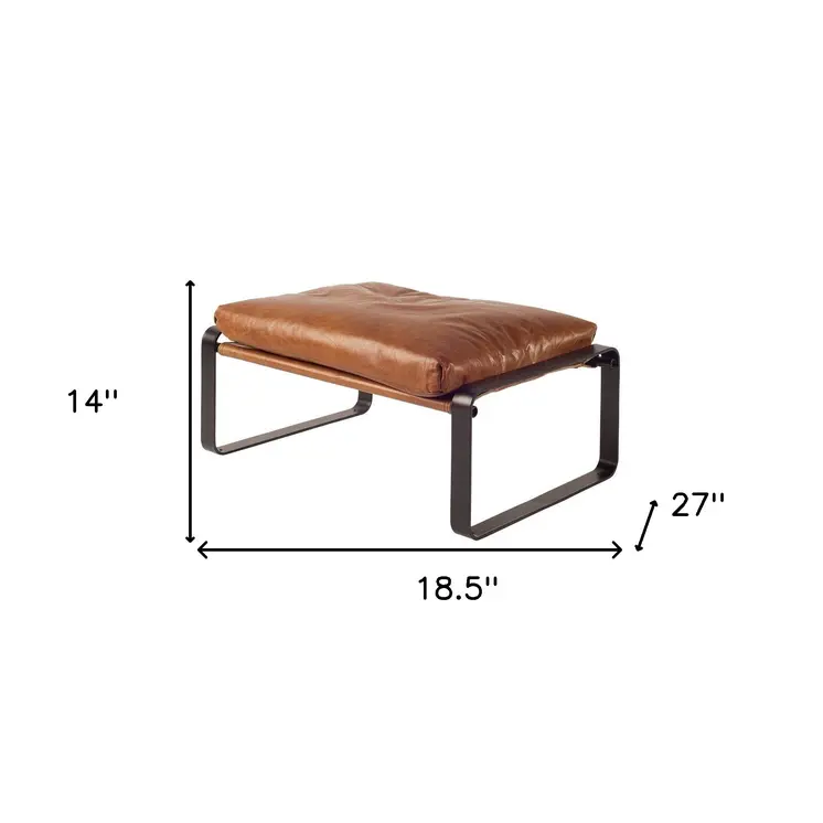 19" Brown Genuine Leather Ottoman