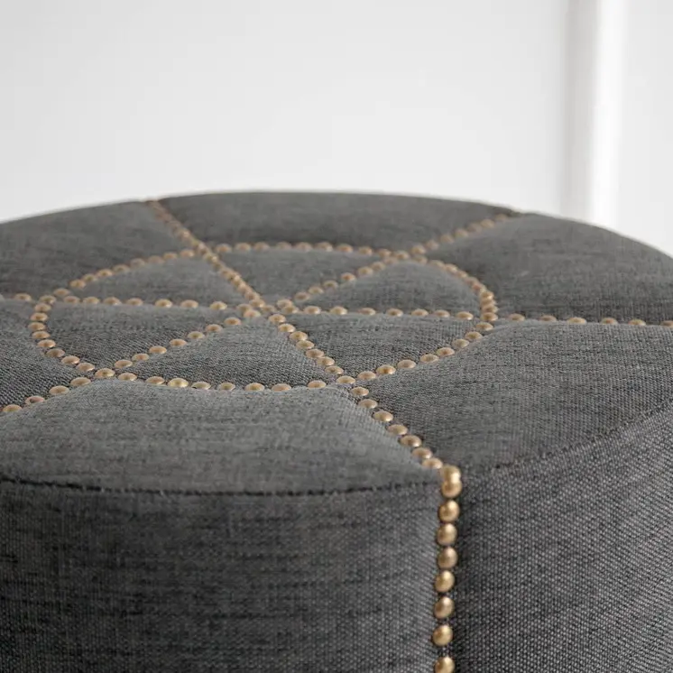 20" Gray Fabric Tufted Round Footstool