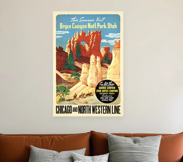 36" X 54" Vintage 1950S Bryce Canyon National Park Wall Art