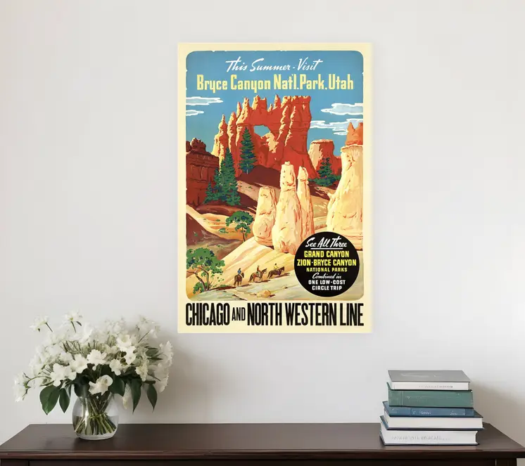 20" X 30" Vintage 1950S Bryce Canyon National Park Wall Art