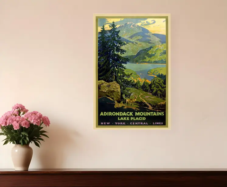 12" X 18" Vintage 1920S Adirondack Mountains Wall Art