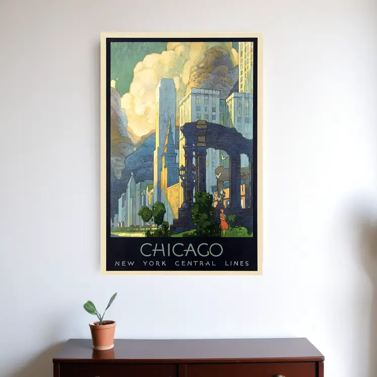 Vintage 1929 Chicago Michigan Ave Travel Unframed Print Wall Art