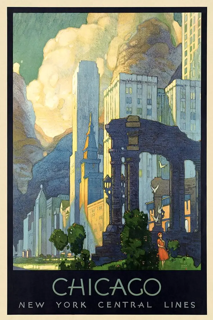 20" X 30" Vintage 1929 Chicago Michigan Ave Travel Poster Wall Art