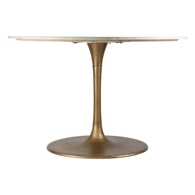 47" White And Gold Rounded Steel Pedestal Base Dining Table