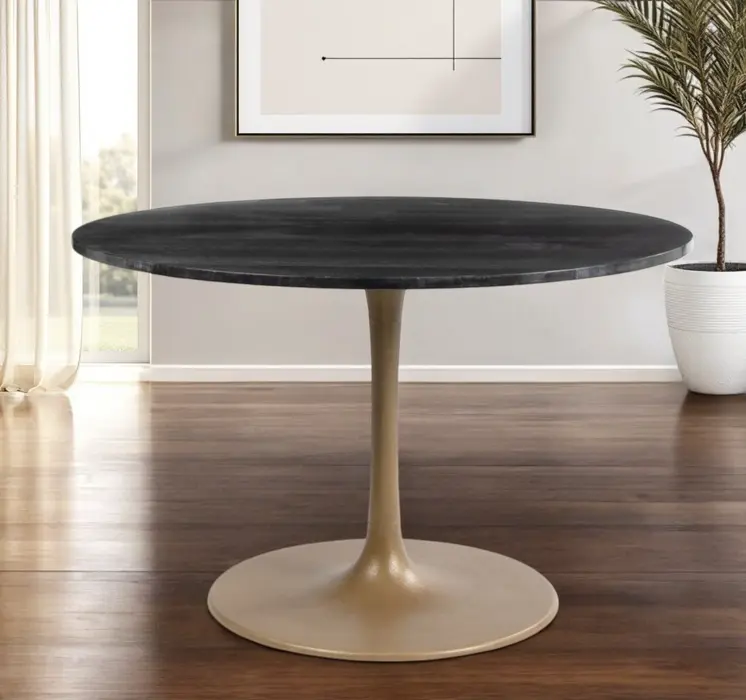 47" Gold Rounded Steel Pedestal Base Dining Table