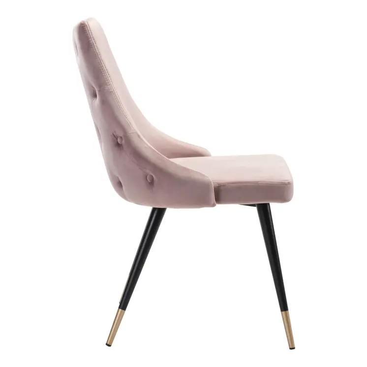 Set of Two Tufted Pink And Black Upholstered Velvet Windsor Back Dining Side Chairs