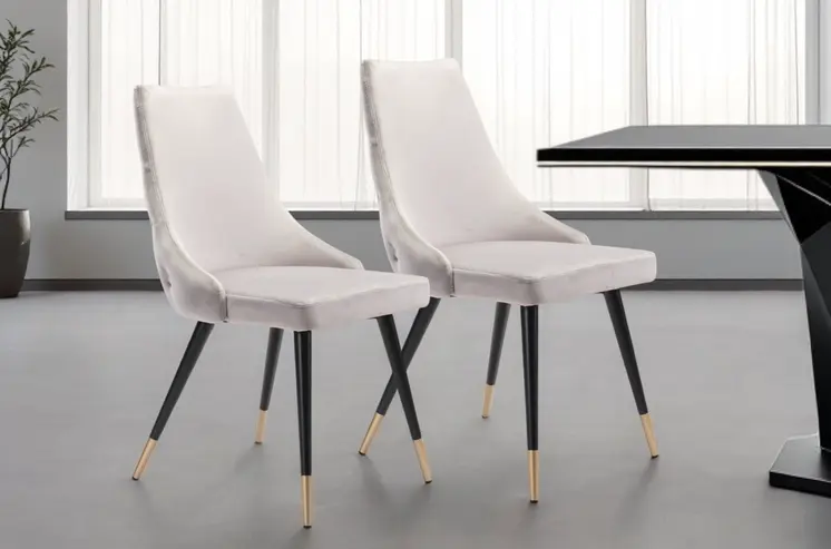 Set of Two Tufted Gray And Black Upholstered Velvet Windsor Back Dining Side Chairs