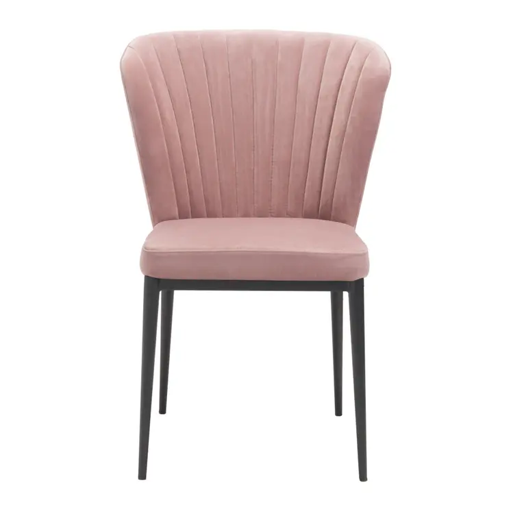 Set of Two Tufted Pink and Black Upholstered Velvet Wing Back Dining Side Chairs