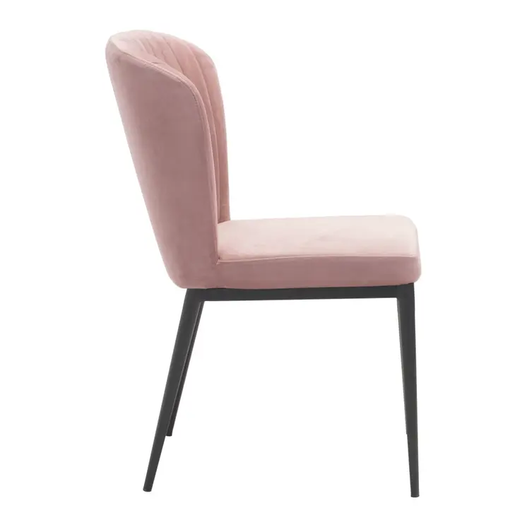 Set of Two Tufted Pink and Black Upholstered Velvet Wing Back Dining Side Chairs