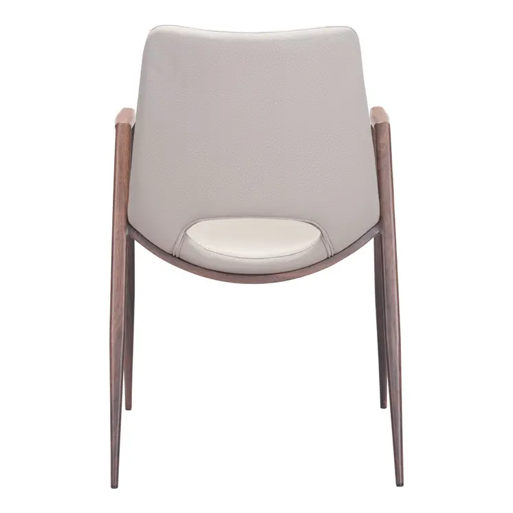 Set of Two Beige and Brown Upholstered Faux Leather Dining Arm Chairs