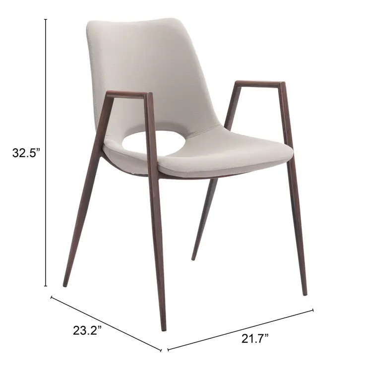Set of Two Beige and Brown Upholstered Faux Leather Dining Arm Chairs
