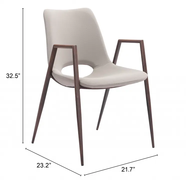 Set of Two Beige and Brown Upholstered Faux Leather Dining Arm Chairs