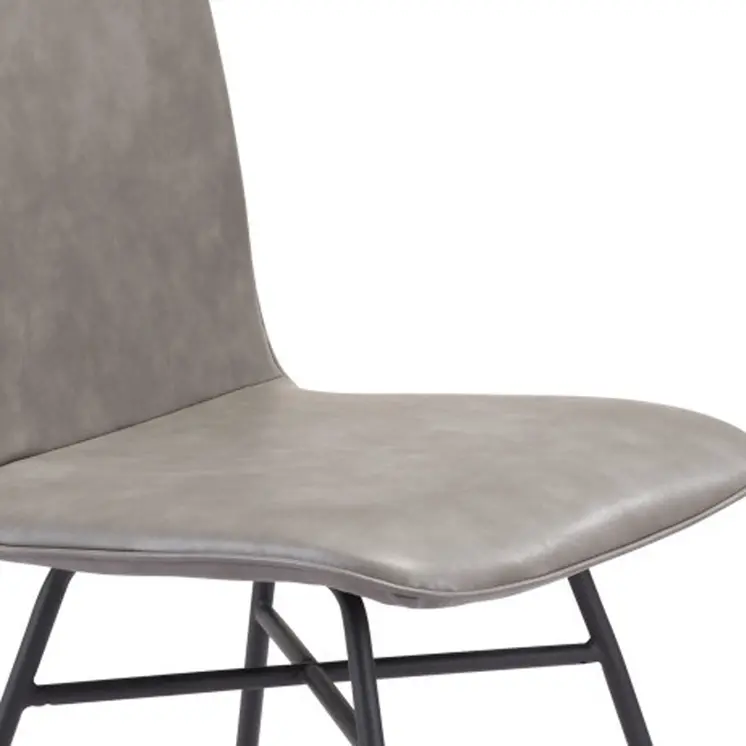 Set of Two Gray And Black Upholstered Faux Leather Dining Side Chairs