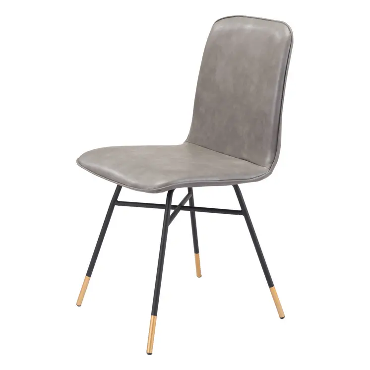 Set of Two Gray And Black Upholstered Faux Leather Dining Side Chairs