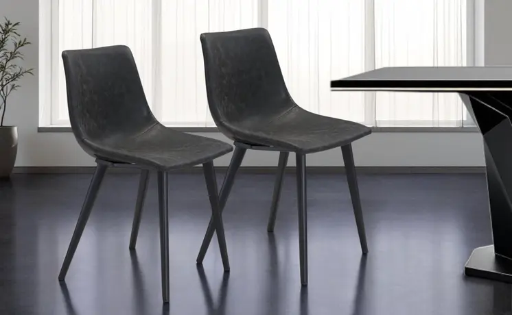 Set of Two Black Upholstered Faux Leather Dining Side chairs
