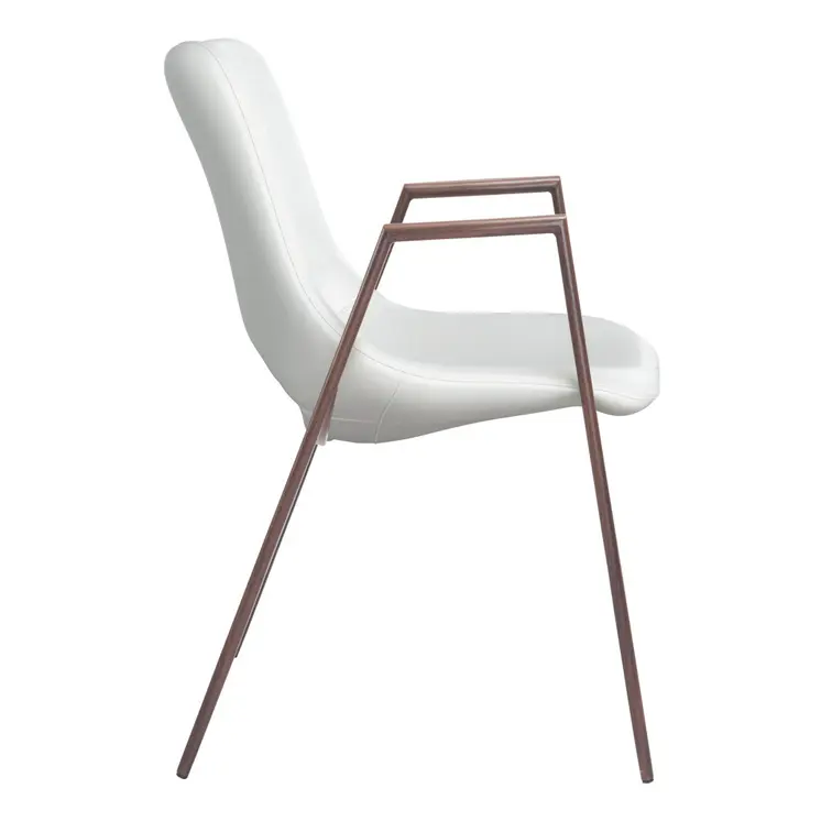 Set of Two White and Brown Upholstered Faux Leather Open Back Dining Arm Chairs
