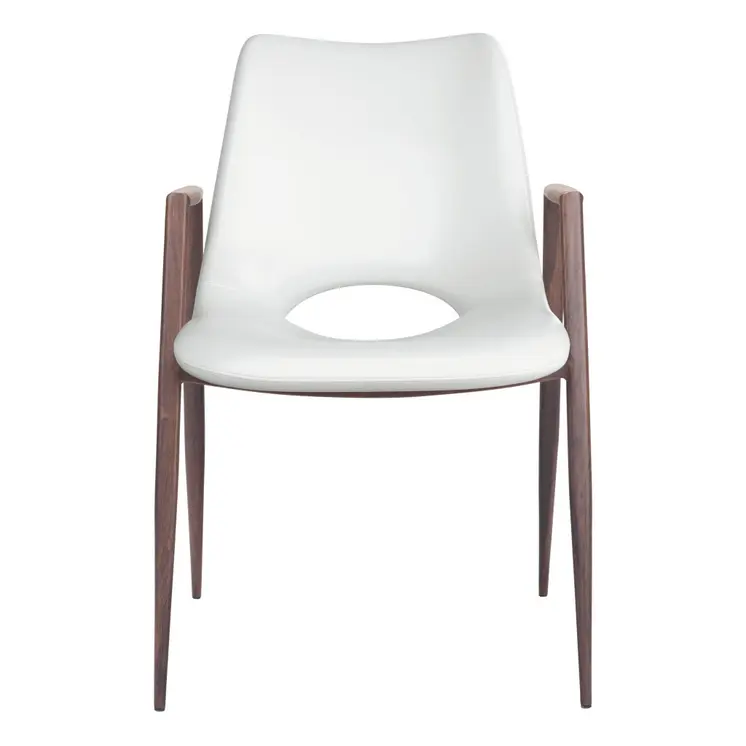 Set of Two White and Brown Upholstered Faux Leather Open Back Dining Arm Chairs
