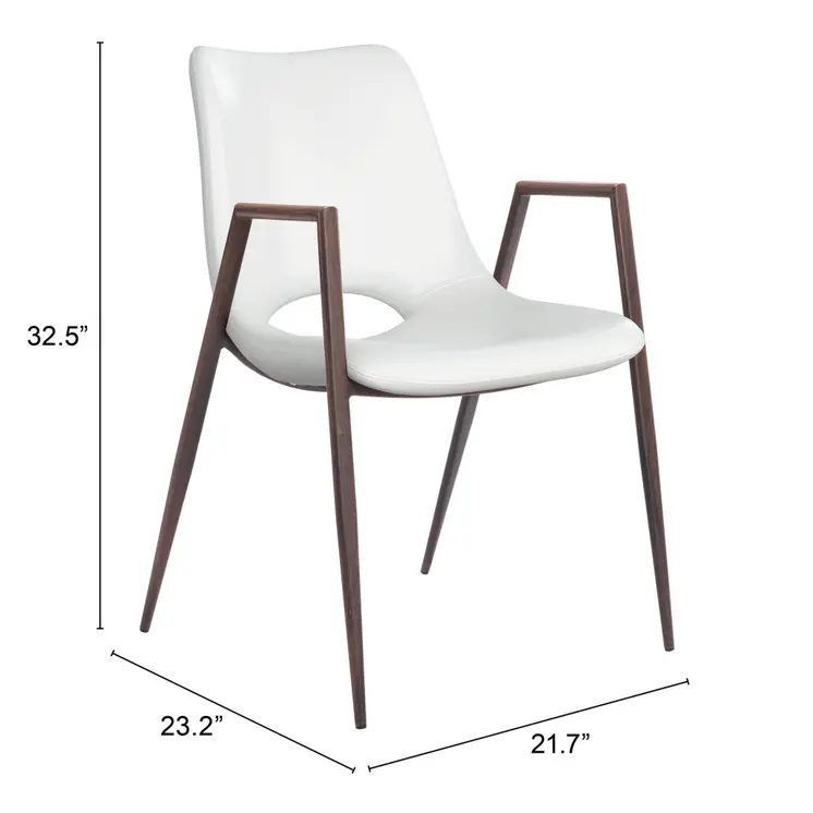 Set of Two White and Brown Upholstered Faux Leather Open Back Dining Arm Chairs