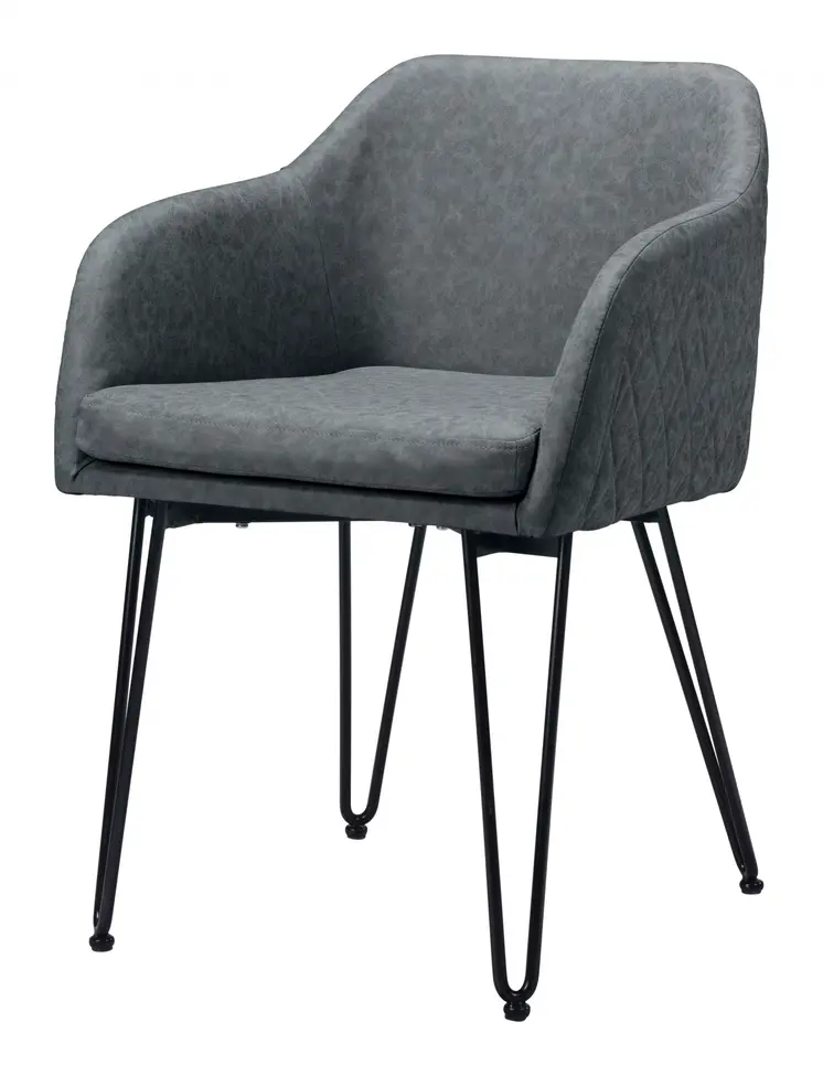 Set of Two Gray and Black Upholstered Faux Leather Dining Arm Chairs