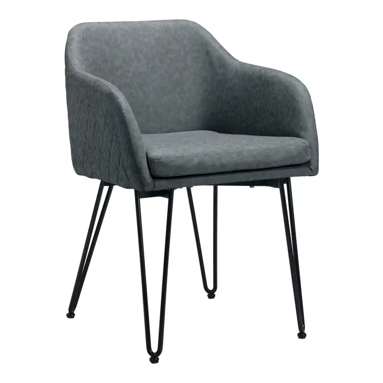 Set of Two Gray and Black Upholstered Faux Leather Dining Arm Chairs