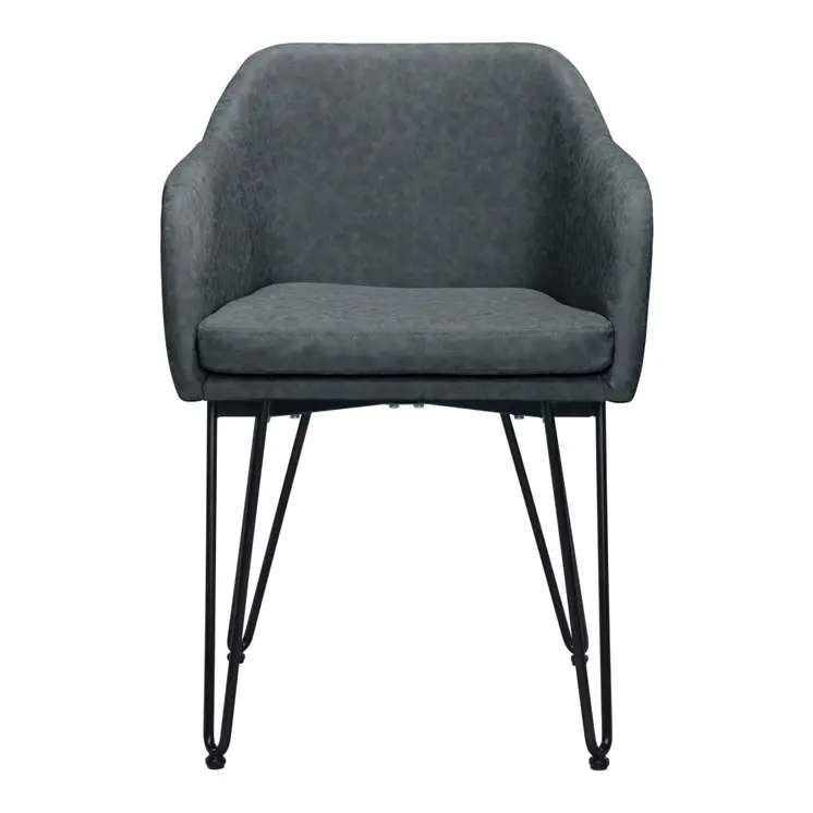 Set of Two Gray and Black Upholstered Faux Leather Dining Arm Chairs