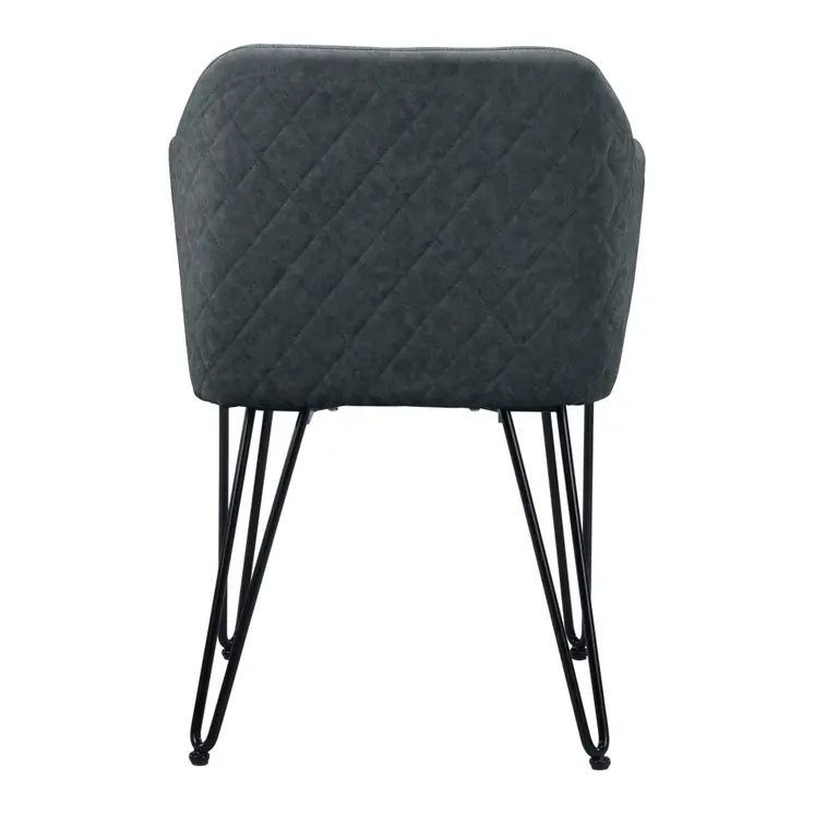 Set of Two Gray and Black Upholstered Faux Leather Dining Arm Chairs