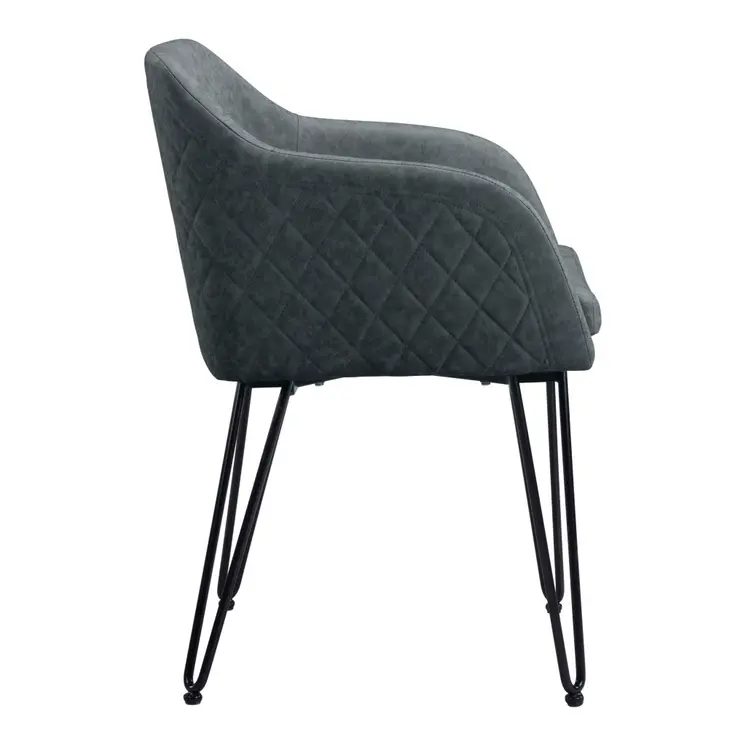 Set of Two Gray and Black Upholstered Faux Leather Dining Arm Chairs