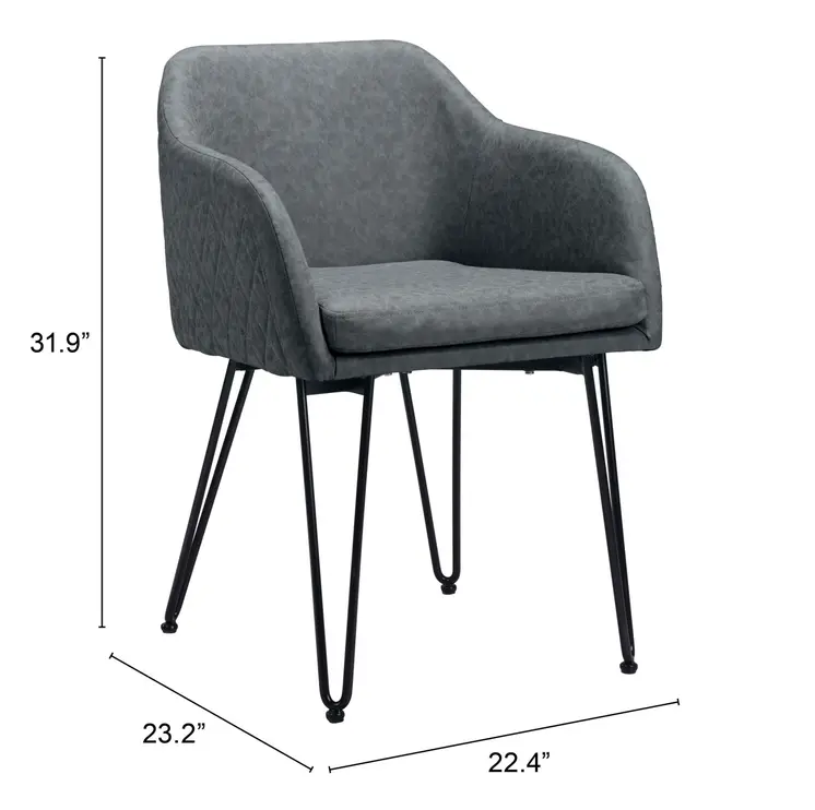 Set of Two Gray and Black Upholstered Faux Leather Dining Arm Chairs
