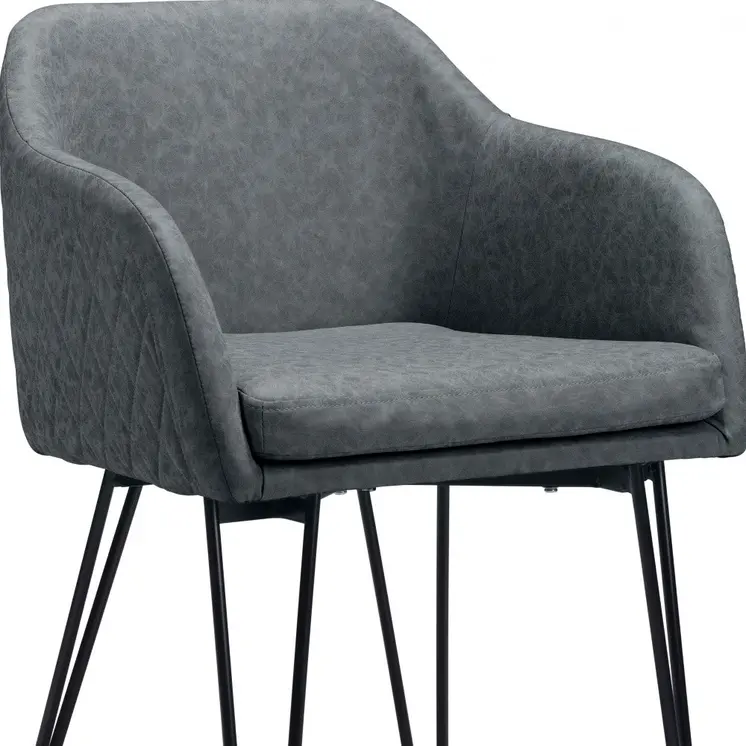 Set of Two Gray and Black Upholstered Faux Leather Dining Arm Chairs