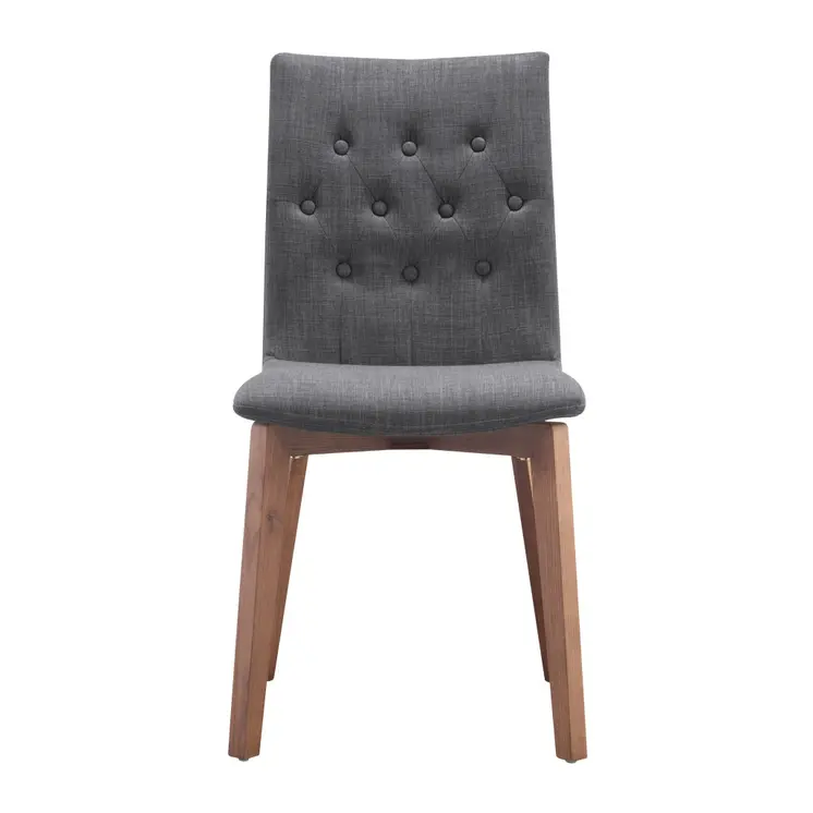 Set of Two Tufted Gray And Brown Upholstered Fabric Dining Side Chairs
