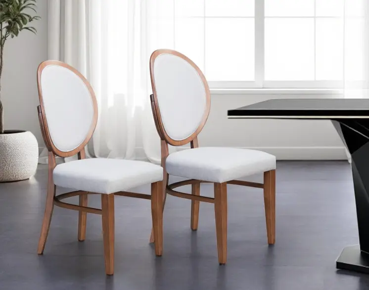 Set of Two Gray And Brown Upholstered Fabric King Louis Back Dining Side Chairs