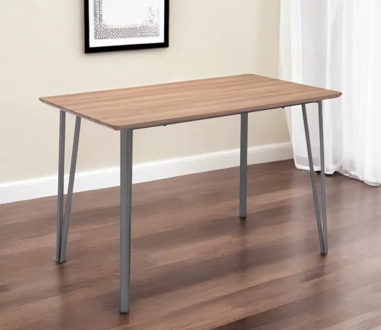 55" Brown And Gray Wood And Steel Dining Table