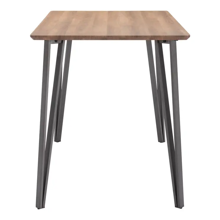 55" Brown And Gray Wood And Steel Dining Table