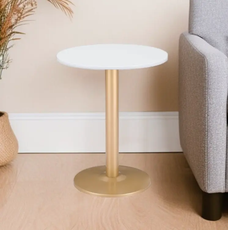 24" Gold And White Round End Table