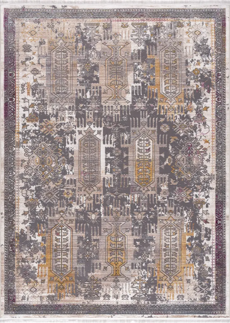 4' X 6' Gray and Ivory Oriental Power Loom Distressed Area Rug