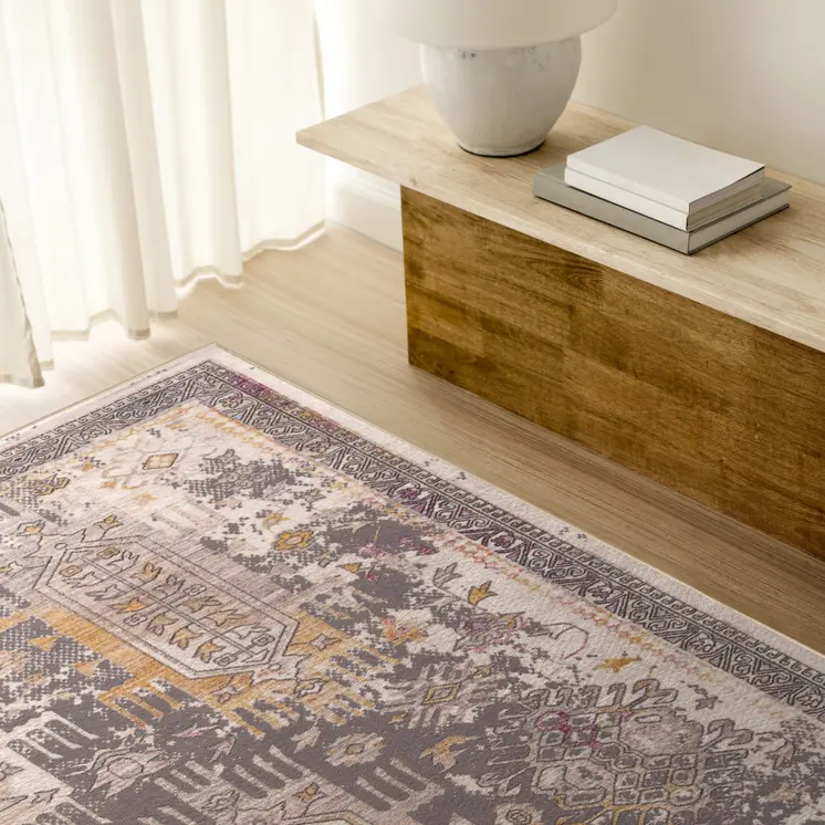 4' X 6' Gray and Ivory Oriental Power Loom Distressed Area Rug