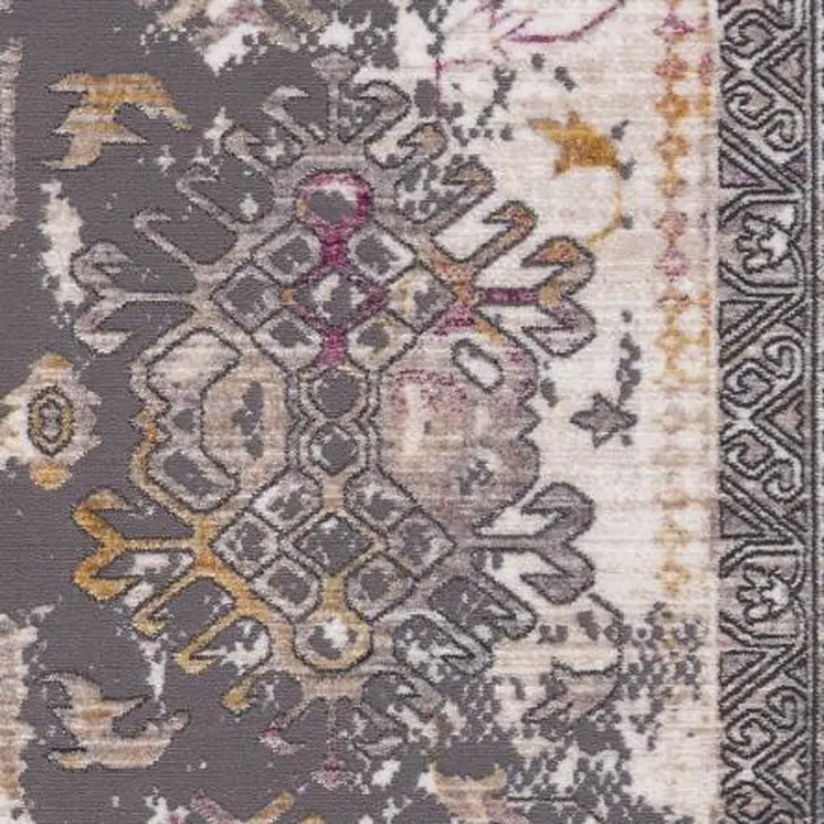 4' X 6' Gray and Ivory Oriental Power Loom Distressed Area Rug