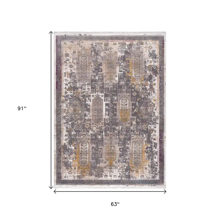 5' X 8' Gray and Ivory Oriental Power Loom Area Rug
