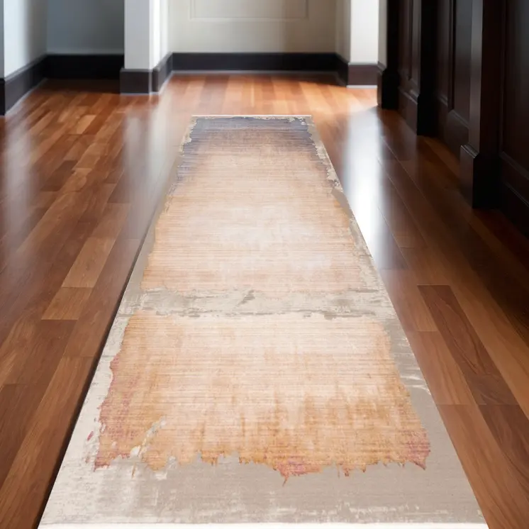10' Beige And Blue Abstract Runner Rug