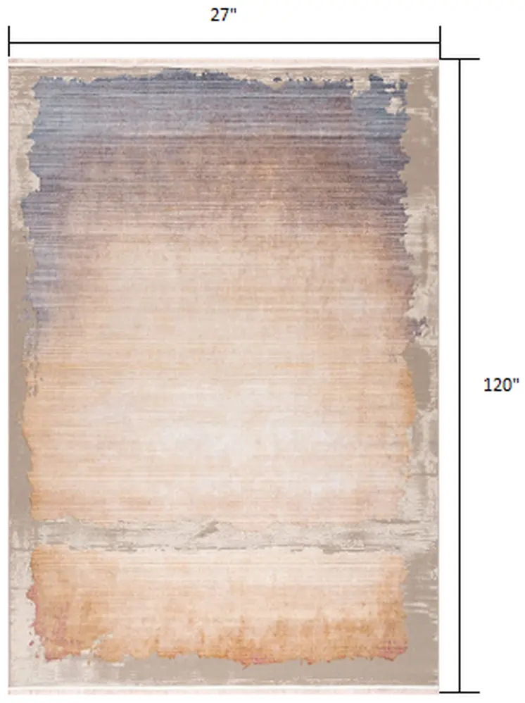 10' Beige And Blue Abstract Runner Rug