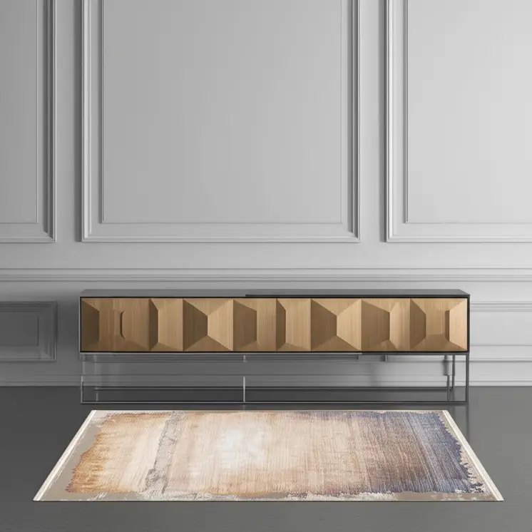 4' X 6' Beige and Blue Abstract Power Loom Area Rug