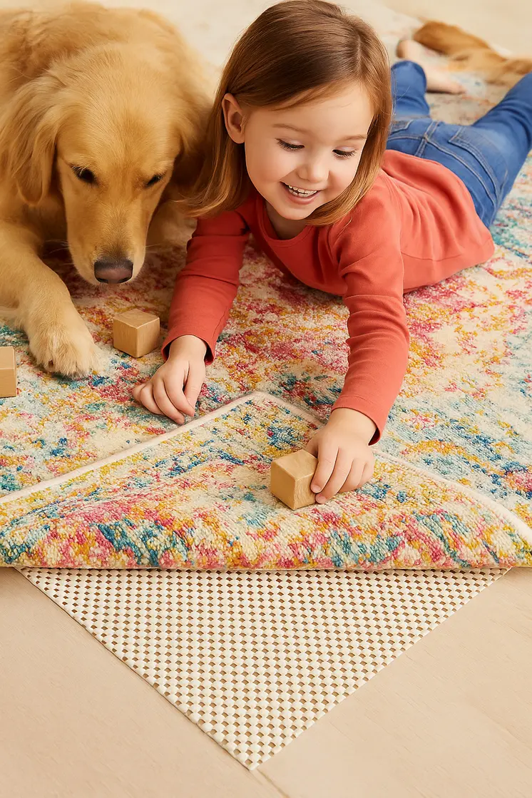 5' x 7' Ivory Striped Weave Non Slip Rug Pad