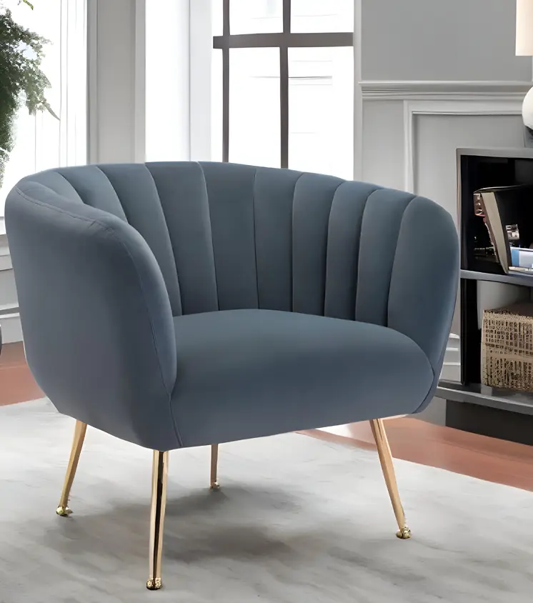 30" Gray And Gold Velvet And Upholstered Tufted Club Chair