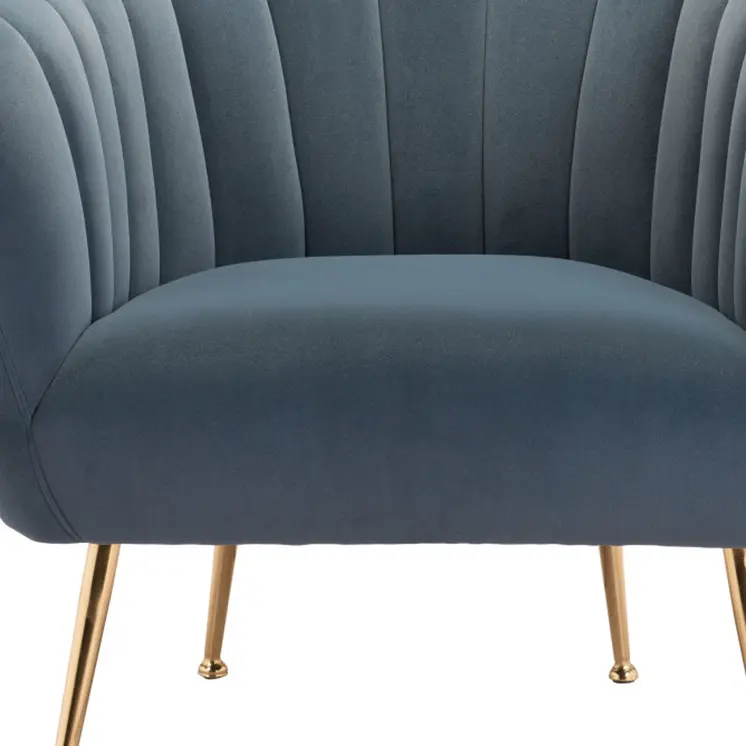 30" Gray And Gold Velvet And Upholstered Tufted Club Chair