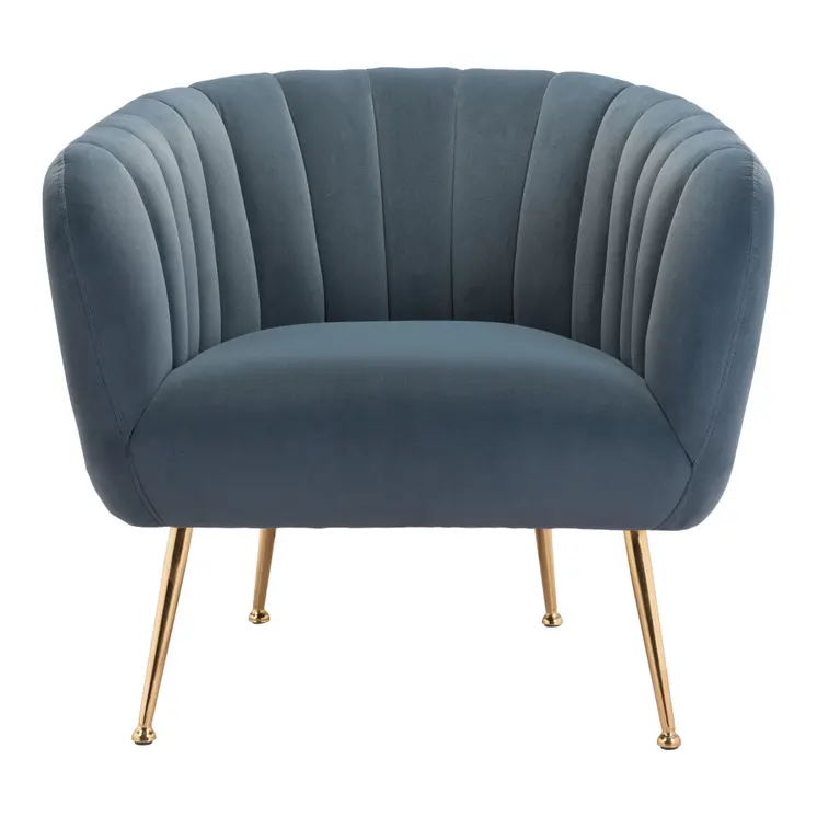 30" Gray And Gold Velvet And Upholstered Tufted Club Chair