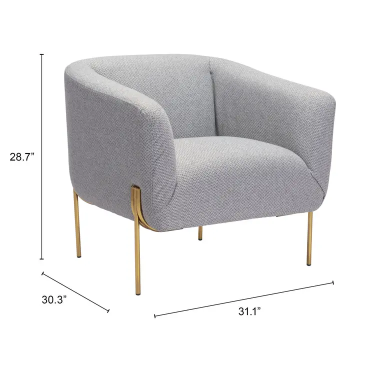 31" Gray And Gold Fabric And Upholstered Arm Chair